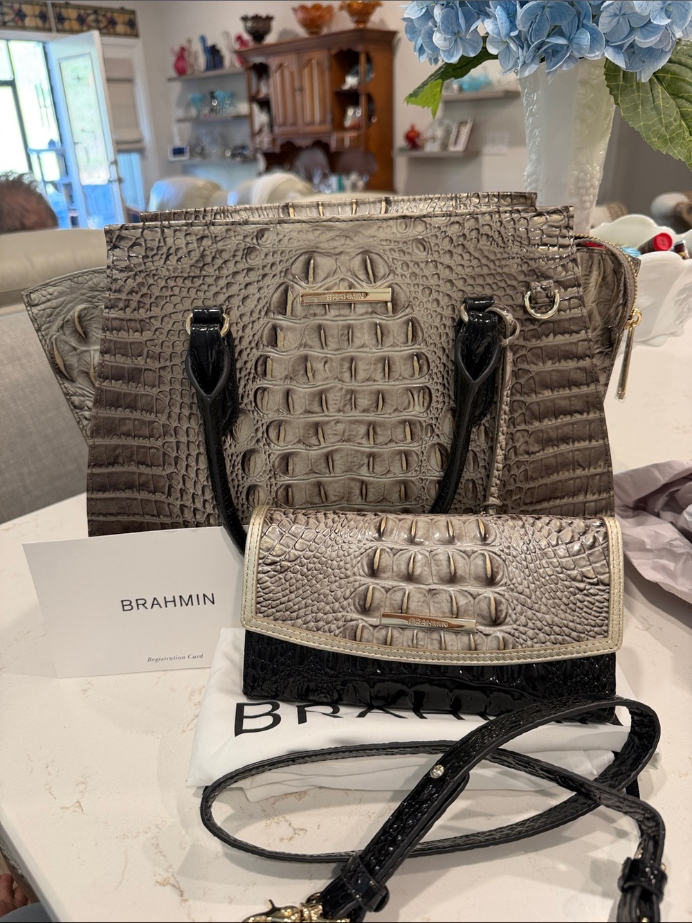 Brahmin Priscilla Satchel in Mercury Crescent with 
Matching Checkbook Wallet